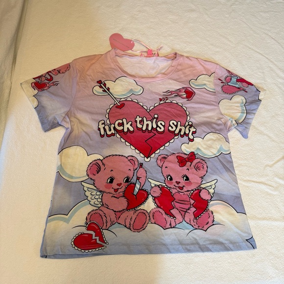 ❤️ Sugar Thrillz F This Valentines Day Pink Teddy Heartbreak Dolls Kill Baby Tee - Picture 4 of 12